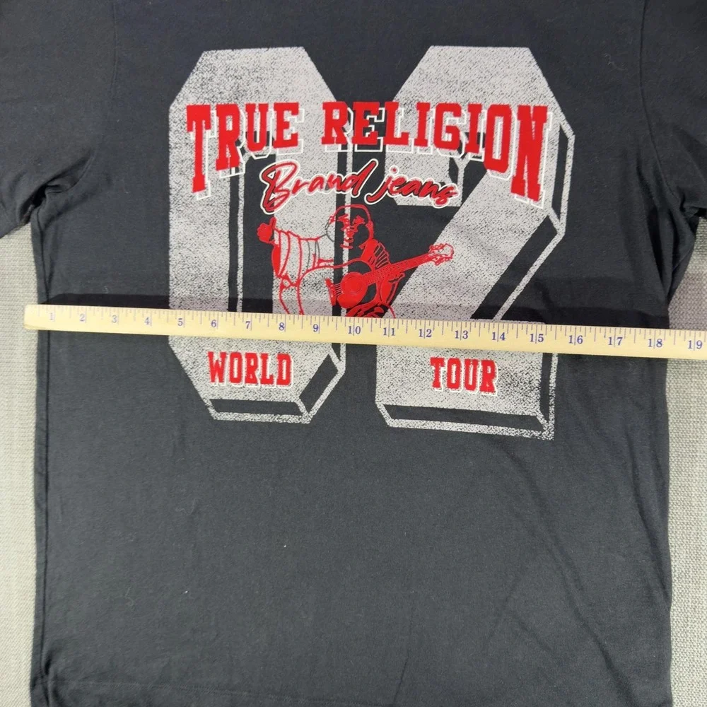 True Religion Jeans Shirt Mens Medium Black World Tour 02 Buddha Graphic Tee